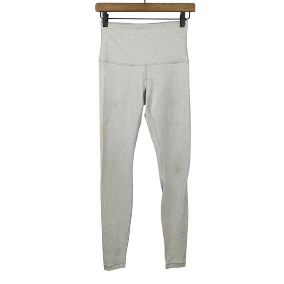 Lululemon Wunder Under Leggings Womens 6 High Rise Light Gray Text Swirl Print‎ - Picture 1 of 10